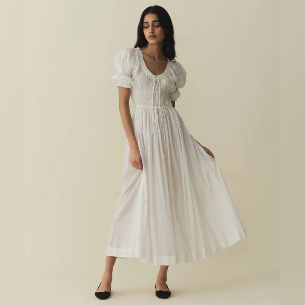 Doen White Maxi Dress with Puff Sleeves